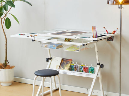 Adjustable Tempered Glass Drafting Printing Table With Chair