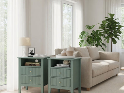 Fluted Nightstand With 2 Drawers