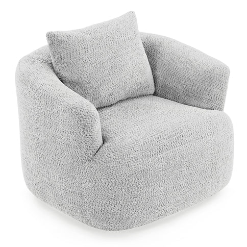 360° Swivel Barrel Sofa Chair With Throw Pillow, Upholstered Accent Chair