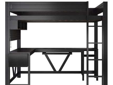 Gaming Loft Bed With Desk, Storage Shelves, LED And Charging Station