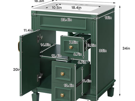 Bathroom Vanity With Sink, Compact Cabinet & 2 Drawers And Adjustable Shelf