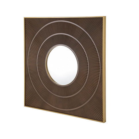 Square Carved Mirror With Pleated Design WithIron Frame, Neutral Colorway Wall Decor For Living Room Bathroom Entryway