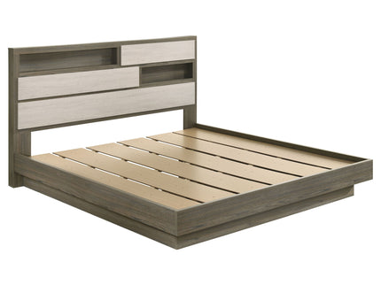 Eastern King Bed Bookcase Headboard With Hidden Storage - Oak
