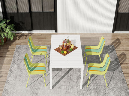 4 Piece Set Of Modern Striped Color- Blocking Single Chairs With Long Table