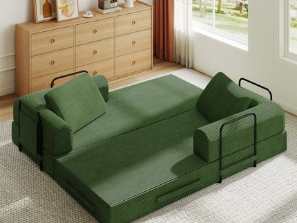 Convertible Sleeper Sofa Bed With Cylindrical Pillow, Fixed Shape Frame