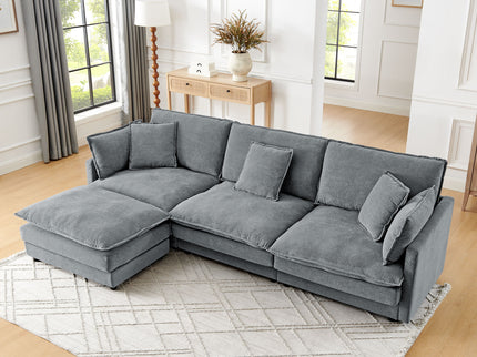 L-Shaped Sectional Sofa With Ottoman, Convertible 4 Seater Couch