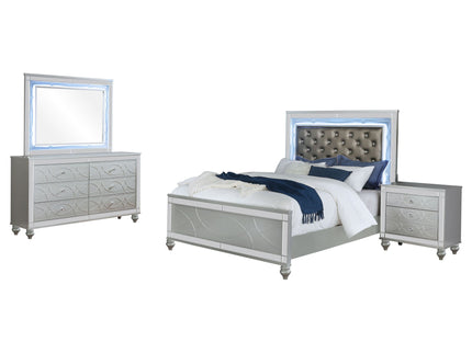 Arabesque - 4 Piece Queen Bedroom Set With LED Headboard - Silver