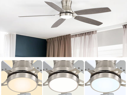52" Flush Mount Ceiling Fan With Light, DC Motor, Remote Control, Dual Color