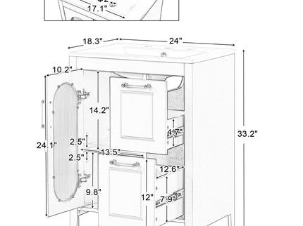 Modern Bathroom Vanity With Sink, Cabinet With 2 Drawers And Door, Adjustable Shelf