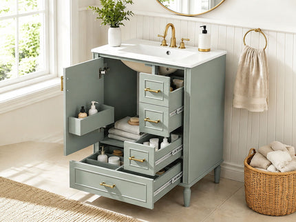 Modern Bathroom Vanity With Sink, Soft Close Doors, 3 Drawers