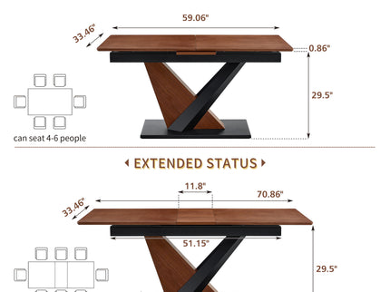 Dining Table, Scratch Resistant, Cross Geometric Legs For Kitchen & Dining Room - Dark Walnut