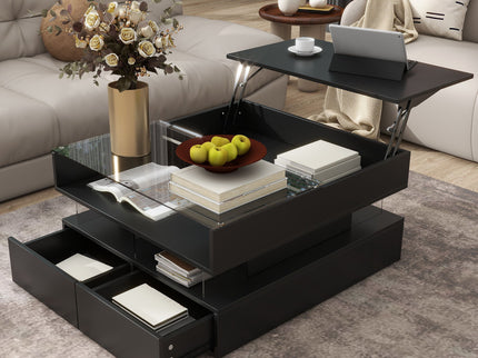 Lift Top Coffee Table With 2 Drawers, Hidden Space And LED Lights For Living Room
