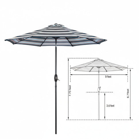Patio Umbrella With Crank Lift & Push Button Tilt Frame, 200G / Sqm Solution Dyed Canopy - Blue Multi / Brown