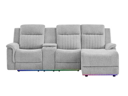 Ian - Power Reclining Chaise With LED Lighting, Pushback Design - Gray