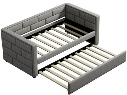 Upholstered Twin Size Daybed With Trundle, Padded Back And Sides - Gray