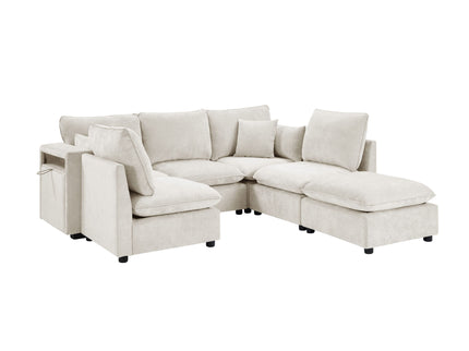 Modern Sectional Sofa U-Shaped With Movable Ottoman Storage Armrests And USB Ports