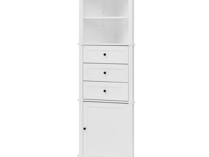 Tall Storage Cabinet With 3 Drawers And Adjustable Shelves For Bathroom