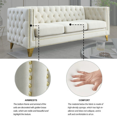 Modern Sofa With Button Tufting, Upholstered Couch For Living Room