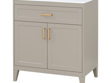 30" Bathroom Vanity With Sink Top, Soft Close Double Doors & Tip Out Drawer, Adjustable Interior Shelf, Door Mounted Organizers - Beige