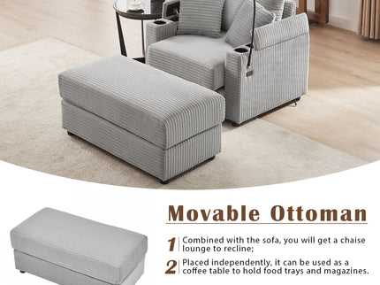 Modern Style Loveseat Sofa Sectional Sofa Couch With Storage Space, A Movable Ottoman, Two USB Ports, Two Cup Holders, A Phone Holder For Living Room