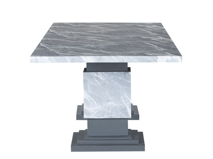 Michelle - Dining Table With Double Pedestal Marble Detailing - Gray