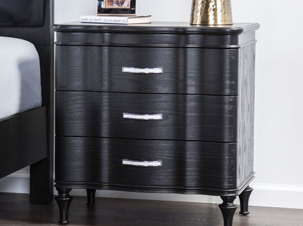 Nightstand, 3 Drawer Bedside Table - Black