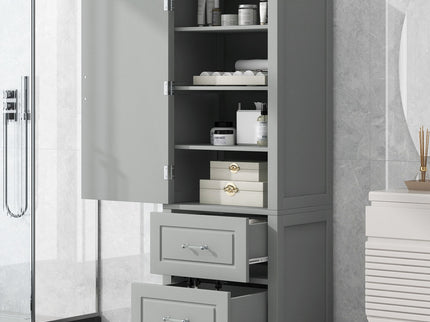 Tall Freestanding Bathroom Storage Cabinet With 2 Drawers And Adjustable Shelf
