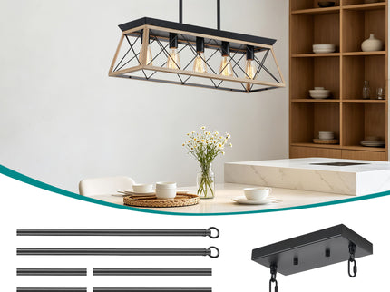 Chandelier Pendant Light For Dining Room Kitchen, 5 Light Fixture With Adjustable Height