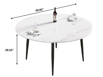 Modern Man-Made Stone Round Metal Dining Table-Position For 6 People