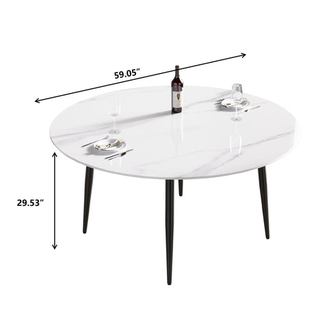 Modern Man-Made Stone Round Metal Dining Table-Position For 6 People