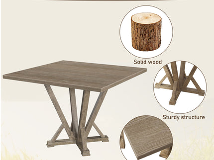 5 Pieces Set Counter Table Set Square Counter Table Solid Wood Modern Farmhouse Rustic Look Distressed Look - Grayish Brown