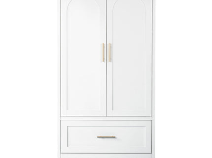 Wardrobe Cabinet With 1 Drawer And Hanging Rod, 2 Doors Closet With Shelf For Bedroom - White