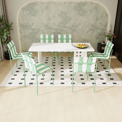 Single Chairs With Color Blocking Design (Set of 4) - Haze Green / White
