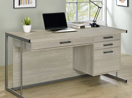 Brisley - Office Desk With Adjustable Keyboard Tray And 3 Drawer Storage - Beige / Gray