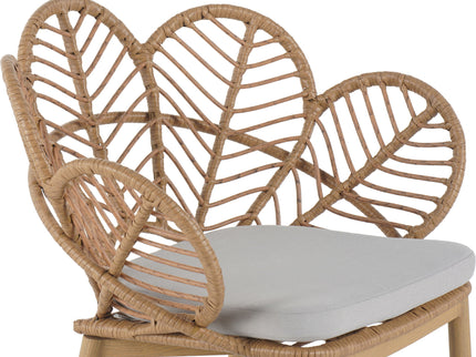 Kirk - Outdoor Wicker Peacock Shape Papasan Style Chair, Teak Finished Leg (Set of 2) - Beige / Light Brown / Light Teak
