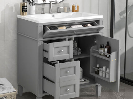 Bathroom Vanity With Top Sink, 2 Drawers And Tip Out Drawer, Rectangular Design