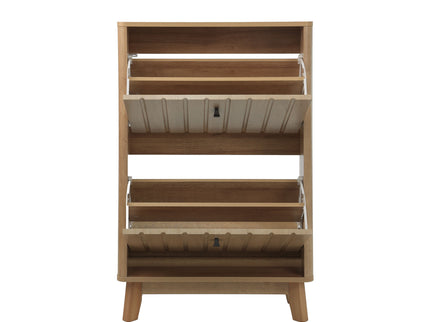 Entryway Shoe Cabinet With Flip Down Storage, Ultra Thin Freestanding Design For Home Use - Oak
