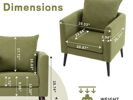 Barrel Chair, Modern Accent Chair, Fabric Armchair Club Chair, Upholstered Arm Chair With Solid Wood Legs, Waist Pillow, Padded Single Chair For Living Room / Bedroom / Study / Waiting Room - Olive Green