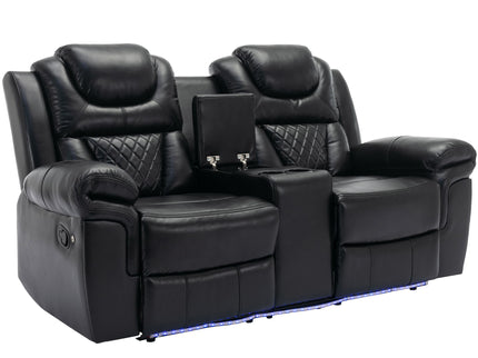 Home Theater Seating Manual Recliner Loveseat With Hide-Away Storage, Cup Holders And Led Light Strip For Living Room
