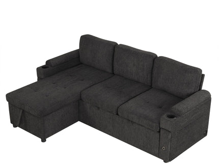 Convertible L Shaped Sofa Couch With Storage, Cup Holders, USB Ports
