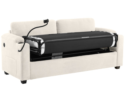 Sleeper Sofa Loveseat Sofa With Full Size Mattress, 2 USB Ports, 2 Cup Holders, 2 Side Pockets And Phone Holder