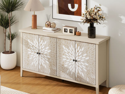 Modern Storage Cabinet With 4 Doors & Adjustable Shelves