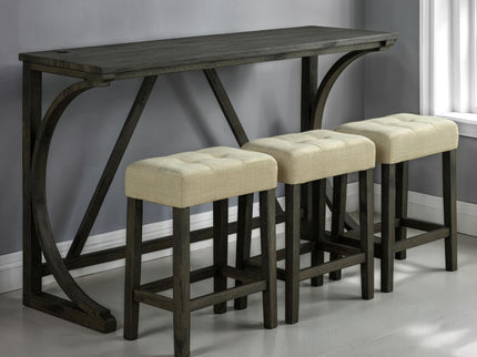 Dining Table Set With USB Charging Ports, Biscuit Tufted Stools - Beige / Brown