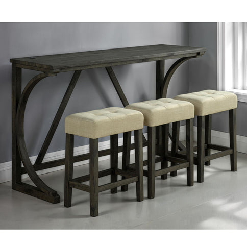 Dining Table Set With USB Charging Ports, Biscuit Tufted Stools - Beige / Brown