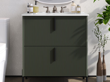 Bathroom Vanity With Ceramic Sink, Fluted Design