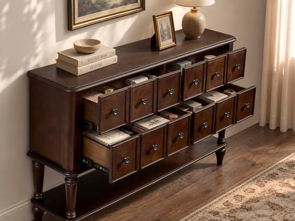 Console Table, Entryway Sofa Table With 4 Storage Drawers And Open Shelf - Espresso