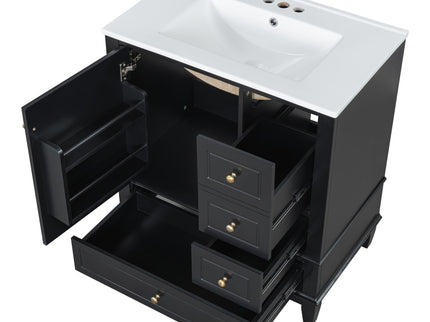 Freestanding Bathroom Vanity With Sink, Soft Close Door, 3 Drawers