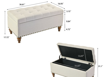 Upholstered Ottoman With Storage And Rivet Trim