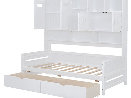 Daybed With All-In-One Cabinet And Shelf
