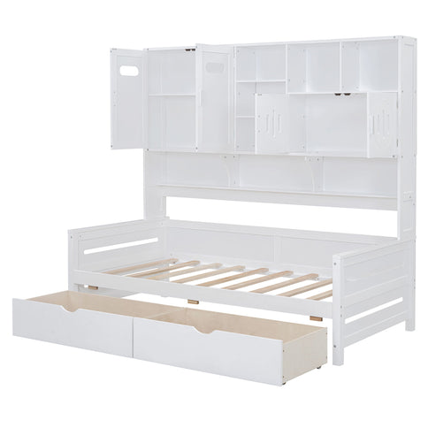 Daybed With All-In-One Cabinet And Shelf